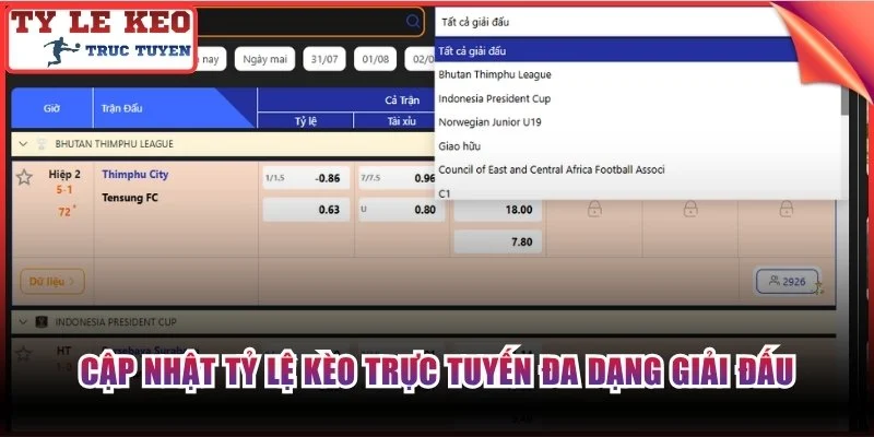 Cập nhật tỷ lệ kèo trực tuyến đa dạng giải đấu